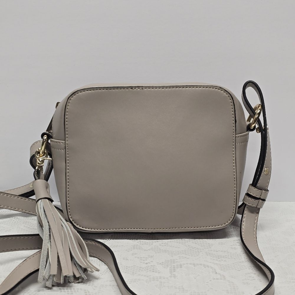 KC Jagger Gray Grey Genuine Leather Tasseled Crossbody Camera Bag Boho Casual